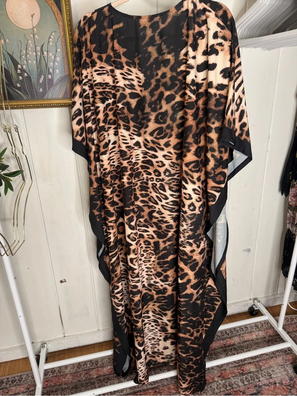 Leopard Print V-Neck Maxi Dress in Brown and Black